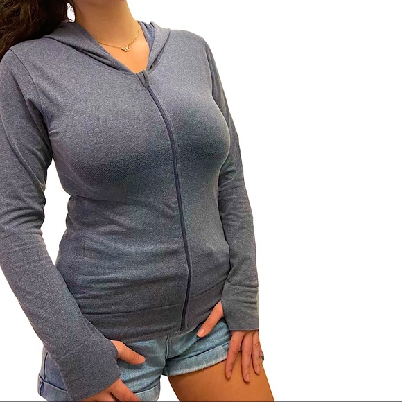 Zyia Active Zip Up Athletic Hoodie Jacket in Blue / Gray with Thumb Holes (S/M) - Picture 4 of 10